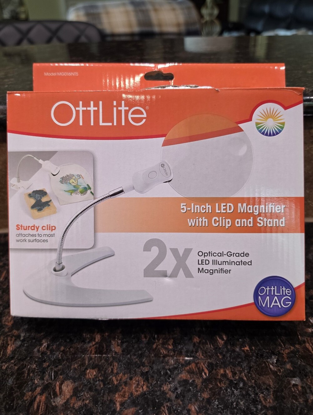NWT OttLite 5-Inch LED Magnifier with Clip and Stand In Box